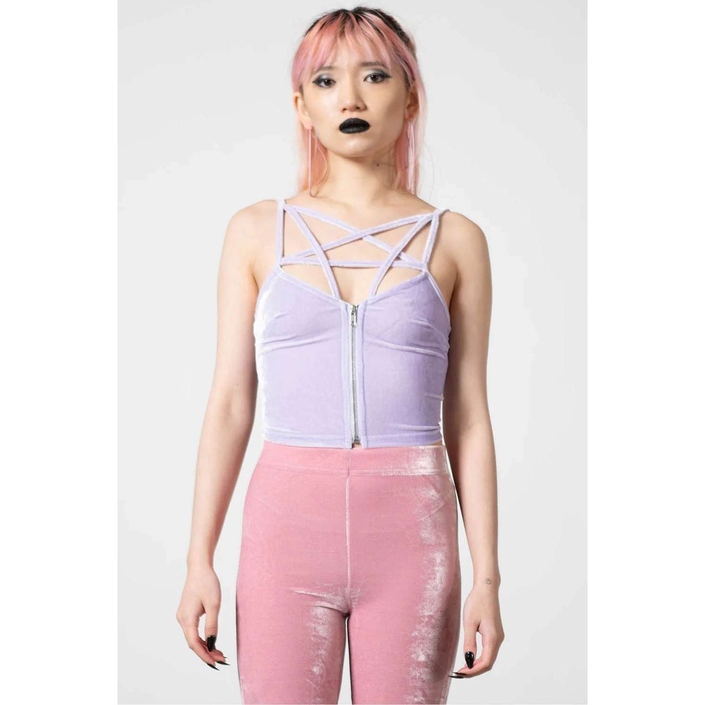 Killstar lost in sin zip top pastel lilac crop top XS